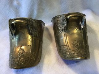 Pair Antique Ornate Brass Stirrup Spanish Conquistador Horse Foot Shoe Armor 2