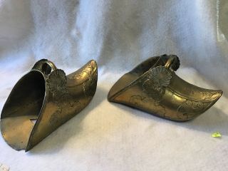 Pair Antique Ornate Brass Stirrup Spanish Conquistador Horse Foot Shoe Armor 7