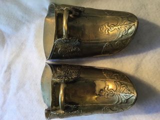 Pair Antique Ornate Brass Stirrup Spanish Conquistador Horse Foot Shoe Armor 8