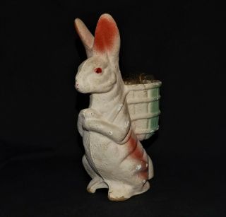 Antique Paper Mache Pink Eyes Bunny Rabbit 8 1/4 " Vintage Candy Container Holder