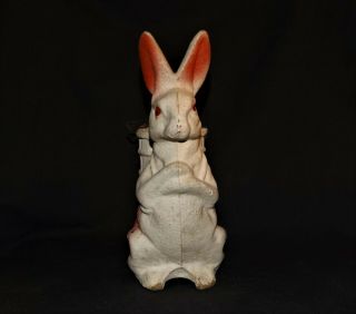 ANTIQUE PAPER MACHE Pink Eyes Bunny Rabbit 8 1/4 