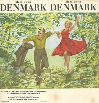 1958 Road Map Denmark Hygge Fairy Tale Land Gay Way Travel Brochure Copenhagen