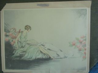Antique Claudius Chanel Woman With Russian Wolfhound Dog 1934 Litho