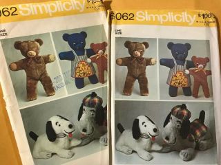 Simplicity 6062 Teddy Bear Snoopy Dog Stuffed Animals Sewing Pattern 16” 24” 5