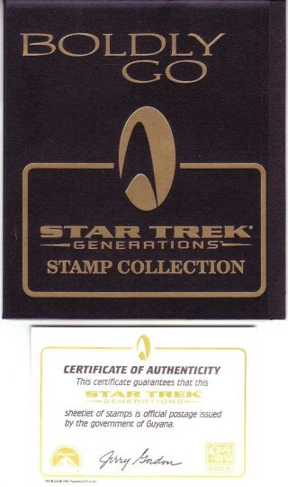 Star Trek " Boldly Go " Next Generation Stamp Portfolio: Guyana 2904 - 6.  Scv $48