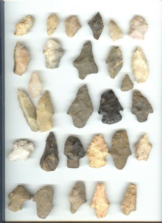 25 Authentic Arrowheads,  As Found,  No Clovis Or Folsom Points Some