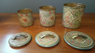 Vintage Dutch Floral Nesting Canisters Tins Made In Holland - Set Of 3 Embossed