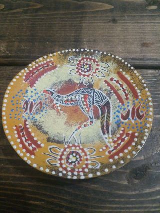 Vintage Australian Hand Made/painted Aboriginal Art Decorative Wood Plate Dish