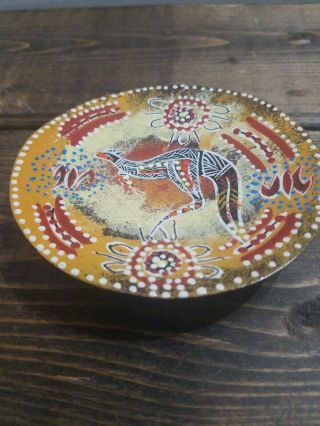 Vintage Australian Hand Made/Painted Aboriginal Art Decorative Wood Plate Dish 2