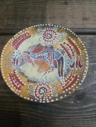 Vintage Australian Hand Made/Painted Aboriginal Art Decorative Wood Plate Dish 3