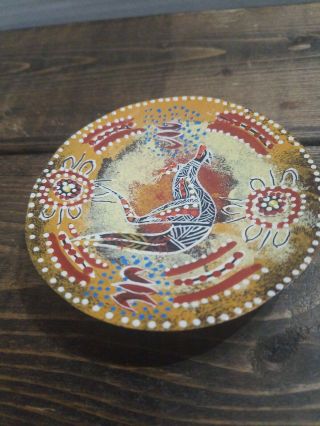 Vintage Australian Hand Made/Painted Aboriginal Art Decorative Wood Plate Dish 4