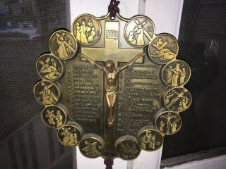 Vintage Crucifix Stations Of The Cross Brass Wall Plaque English And Korean