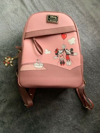 Disney Loungefly Mickey Mouse And Minnie Mouse Balloon Pink Love Mini Backpack