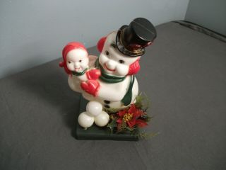 Vintage Plastic Snowman W/ Snow Baby - Hong Kong - Florabelle - 7 1/2 " Tall - 82