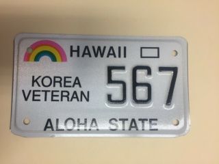 2000 Korea Veteran Motorcyle Hawaii License Plate