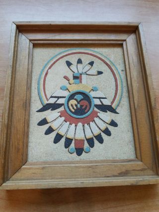 Vintage Native American Indian Rainbow Way Mexico Sand Picture Thunderbird