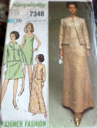 Lovely Vtg 1960s Evening Dress & Jacket Designer Sewing Pattern 12/32