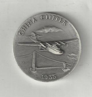 1935 China Clipper Pan Am American Airlines Airplane Silver Longines Medal Coin