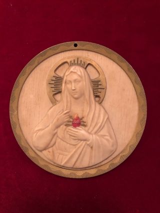 Vintage Sacred Heart Of Mary Wall Plaque 4.  75”