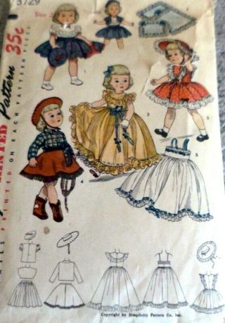 Great Vtg 1950s 21 " Doll Clothing Sewing Pattern