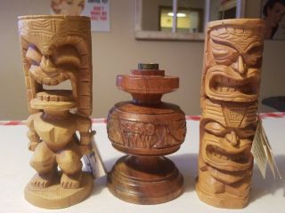 3tiki Vintage Hand Carved Wood Wooden Carving Totem Pole Statues Love And Money