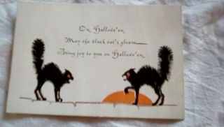 Vtg 1930s Halloween Party Invitation Card 2 Black Cats