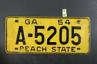 Vintage 1954 Georgia License Plate A - 5205 Peach State (t - 41