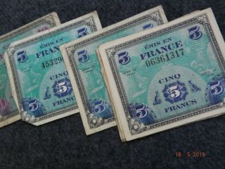 Wwii Military Currency - 2 Francs 1944,  5 Francs,  10 Francs France