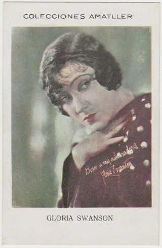 Gloria Swanson 1920s Chocolate Amatller Trading Card From Spain T 59