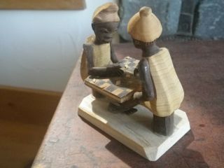 PAIR Vintage African Folk Art Wood Carving Nigerian Thorn Wood Man Checkers Woma 4