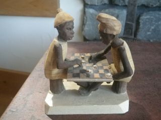 PAIR Vintage African Folk Art Wood Carving Nigerian Thorn Wood Man Checkers Woma 5