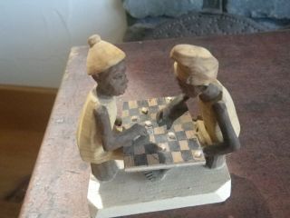 PAIR Vintage African Folk Art Wood Carving Nigerian Thorn Wood Man Checkers Woma 6