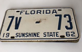 Vintage 1962 Orange County Florida License Plate 7v - 73 Blue White Man Cave Tag