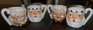 Vintage Lefton Dual Sided Santa & Mrs Claus Mugs - Set Of 4