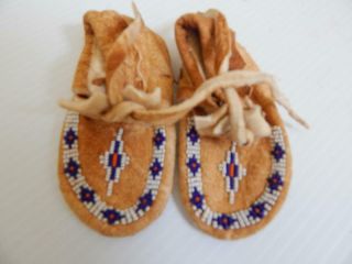 Old Vintage Cree Indian Northern Plains Beaded Baby Moccasins - Never Worn -