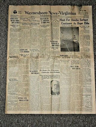 Amelia Earhart Search - Aviation - 1937 Waynesboro News - Virginian Newspaper