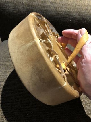 HANDCRAFTED TRADITIONAL RAWHIDE & SINEW NATIVE AMERICAN HAND DRUM PERCUSSION 4