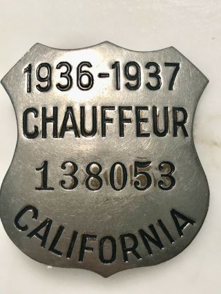 Vintage 1936 - 1937 California Licensed Driver Chauffeur Badge Pin - Norris L.  A Mark