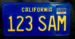 1976 California Sample License Plate 123 Sam Near 43 Years Old