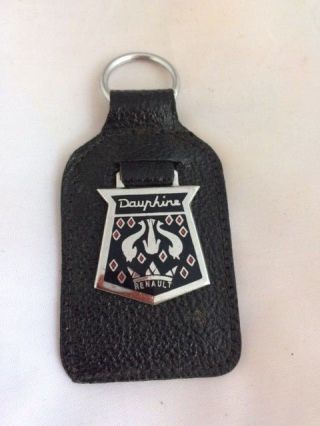 Vintage Leather Keychain Key Fob,  Renault Dauphine