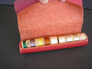 Vintage Handy Sewing Kit With Wooden Spools Of Silk Thread (9 Spools)