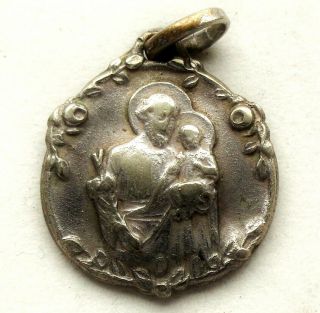 Floral Decors Antique Medal Pendant To Saint Joseph & The Holy Guardian Angel