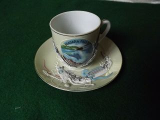 Vintage Japan Lithopane Geisha Girl Niagara Falls Porcelain Souvenir Cup Saucer