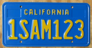 California Blue Sample License Plate 1982 1sam123