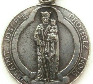 Saint Joseph - Protect Us - Antique Medal Pendant Signed Penin