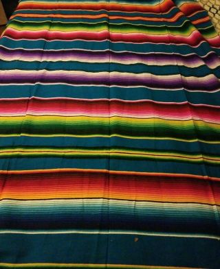 Vintage Authentic Mexican Blanket Large 57 " X 84 " Gorgeous Colors