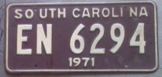 Vintage 1971 South Carolina License Plate.