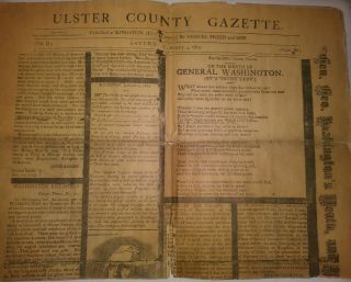 Jan 4,  1800 Ulster County Gazette " On The Death Of General Washington " Newspaper