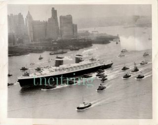 Ss United States Lines Maiden Ny Arrival Aerial 1952 Vintage Photo