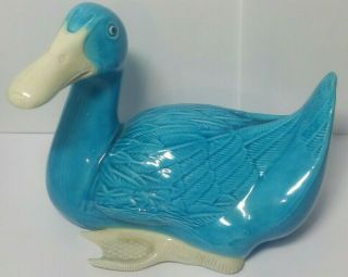 Vintage Chinese Turquoise Glazed Shiwan Ware Pottery Duck / Goose 6.  7 " Figurine